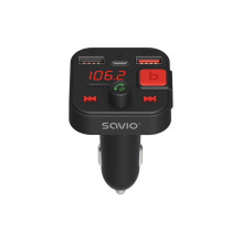 Car Audio System - Savio FM Transmitter, Bluetooth 5.3, QC 3.0, LED Display, Bass Boost