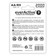 Įkraunamos Baterijos - EverActive Ni-MH R6 AA 2000 mAh Sidabrinės - 2 vnt.