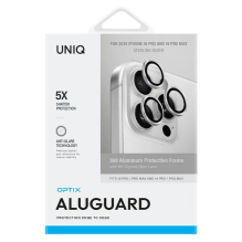 Uniq Optix aliuminio fotoaparato objektyvo apsauga iPhone 16 Pro 6,3&quot; / 16 Pro Max 6,9&quot; sidabrinis fotoaparato