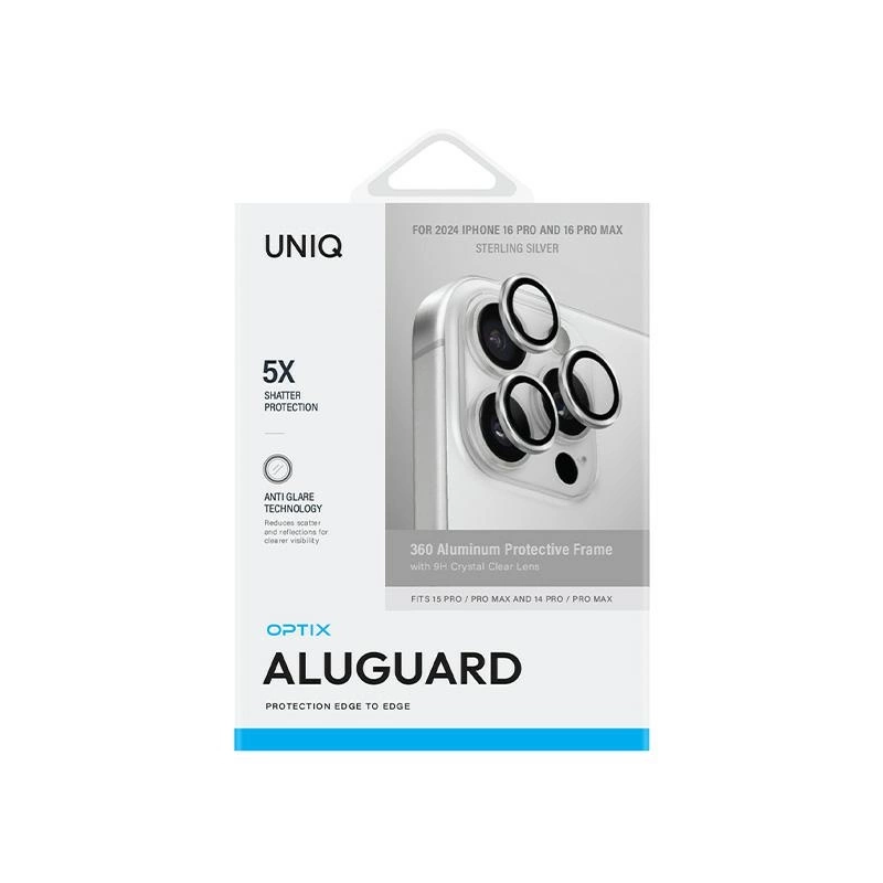 Uniq Optix Aluminum Camera Lens Protector iPhone 16 Pro 6.3&quot; / 16 Pro Max 6.9&quot; sterling silver camera lens gla