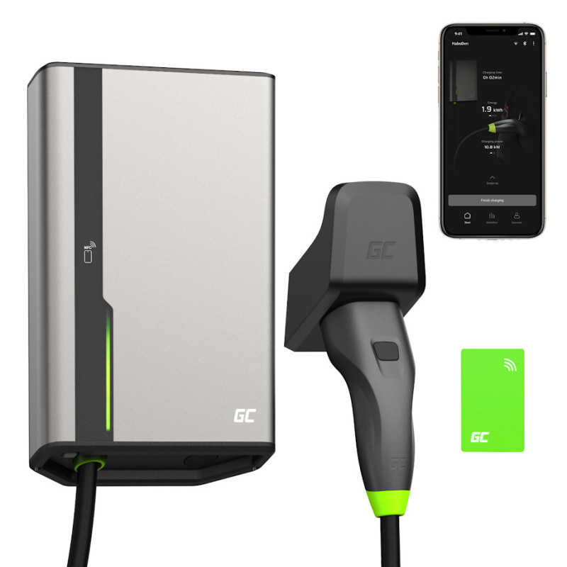 „Greencell Habuden Wallbox 22KW 32A 7,5M NFC“ 2 tipo kabelis „Smart EV“ įkrovimo stotis su GC programa „Bluetooth WiFi“