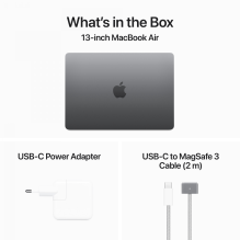 13 colių MacBook Air: Apple M3 lustas su 8 branduolių CPU ir 8 branduolių GPU, 16 GB, 256 GB SSD – Space Grey, modelis A