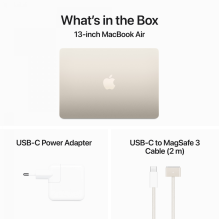 13 colių MacBook Air: Apple M3 lustas su 8 branduolių CPU ir 8 branduolių GPU, 16 GB, 256 GB SSD – Starlight, A3113 mode