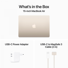 15 colių MacBook Air: Apple M3 lustas su 8 branduolių CPU ir 10 branduolių GPU, 16 GB, 256 GB SSD - Starlight, A3114 mod