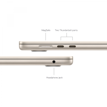 15 colių MacBook Air: Apple M3 lustas su 8 branduolių CPU ir 10 branduolių GPU, 24GB, 512GB SSD – Starlight, A3114 model