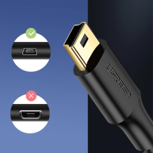 Ugreen 5 kontaktų paauksuotas USB laidas – mini USB 0,25 m juodas (US132)