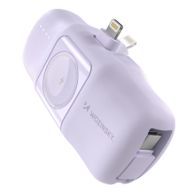 Wozinsky WF16-YLS 5000 mAh 15 W Lightning Mini Power Bank su įmontuotu USB-C laidu ir Apple Watch įkrovikliu – violetinė