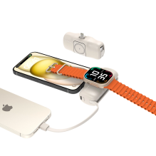 Wozinsky WF16-YLS 5000 mAh 15 W Lightning Mini Power Bank su įmontuotu USB-C laidu ir Apple Watch įkrovikliu – smėlio sp