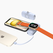 Wozinsky WF16-YLS 5000 mAh 15 W Lightning Mini Power Bank su įmontuotu USB-C laidu ir Apple Watch įkrovikliu – mėlyna