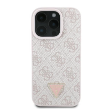 Guess Leather 4G Triangle Strass MagSafe Case for iPhone 16 Pro - Pink