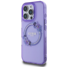 Guess IML Gėlių vainikas MagSafe iPhone 16 Pro dėklas – violetinis