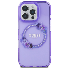 Guess IML Gėlių vainikas MagSafe iPhone 16 Pro dėklas – violetinis