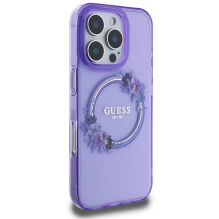 Guess IML Gėlių vainikas MagSafe iPhone 16 Pro dėklas – violetinis