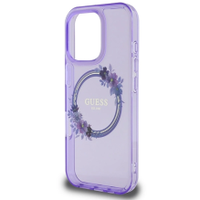 Guess IML Flowers Wreath MagSafe iPhone 16 Pro Case - Purple