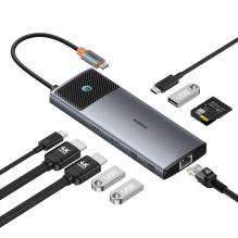 HUB 10in1 Baseus Metal Gleam II USB-C - HDMI 4K 120Hz / HDMI 4K 60Hz / USB-A 3.2 / 2x USB-A / USB-C 3.2 / RJ45 / SD, TF 