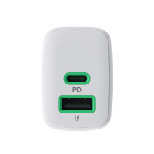 „Greencell PowerSource Duo30“ įkroviklis, USB/USB-C, baltas maitinimo adapteris, 30 W, maitinimo šaltinis