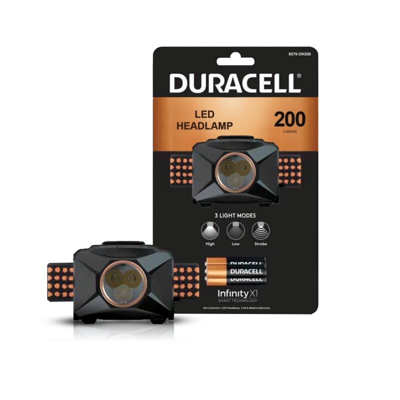 Duracell Led Headlamp 200 Lumens spotlight on the head