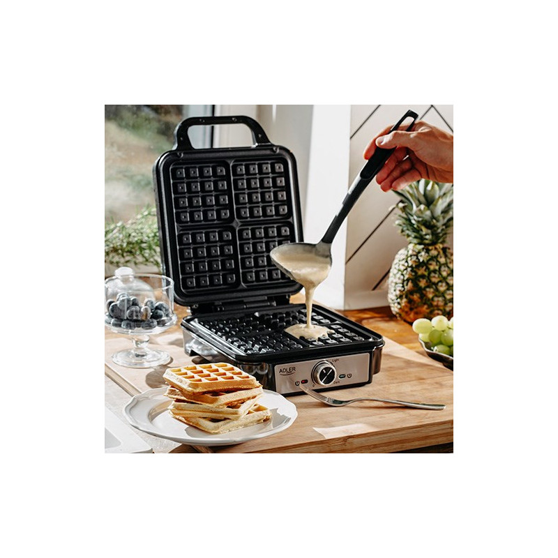 Waffle Maker - Adler AD 3083 4 Wafers 1800W Black/ Silver