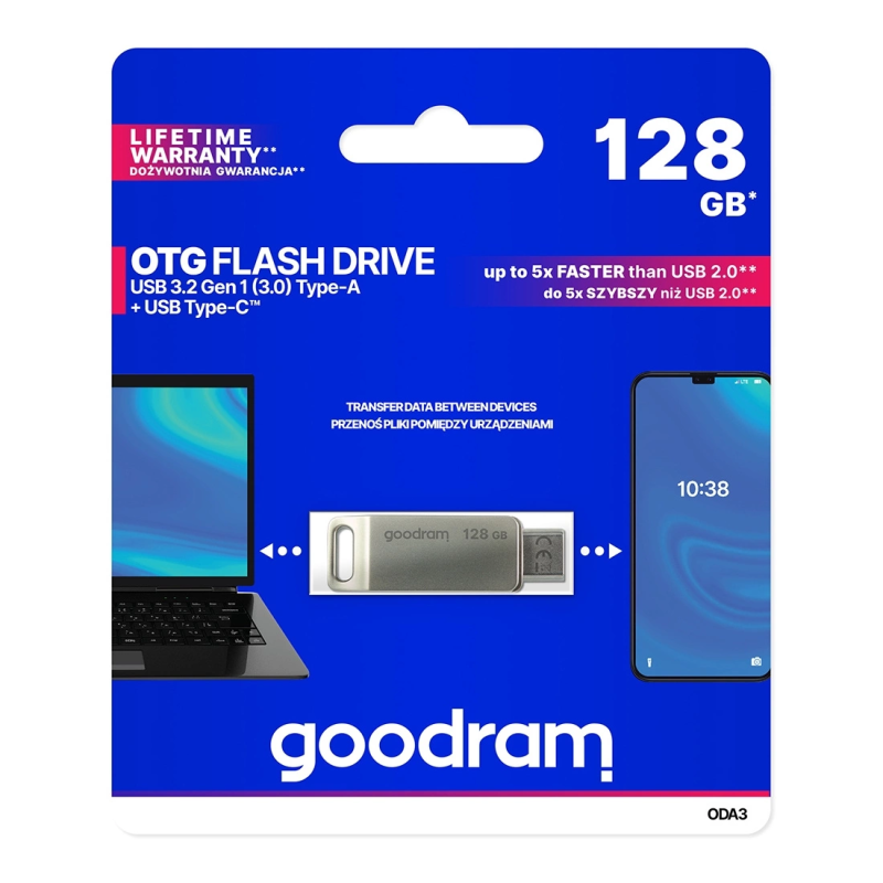 Flash Drive 128GB USB 3.2 Gen 1 USB / USB C OTG ODA3 Goodram - Silver