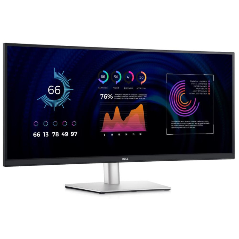 LCD Monitor, DELL, P3424WE, 34&quot;, Business / Curved / 21 : 9, Panel IPS, 3440x1440, 21:9, 60Hz, Matte, 5 ms, Swivel,