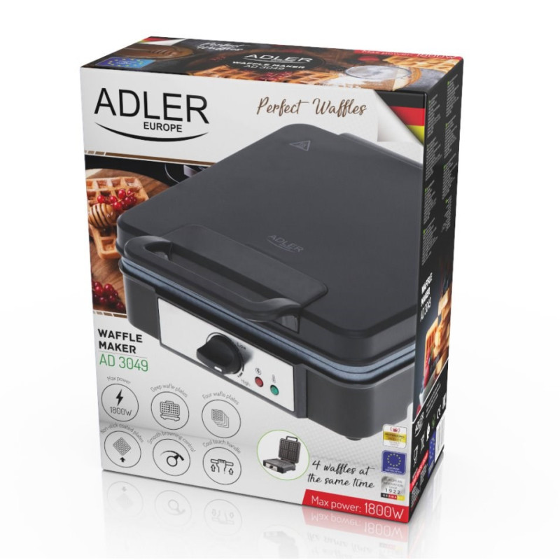 Waffle maker - Adler AD 3049 Non-stick Black 4 slices