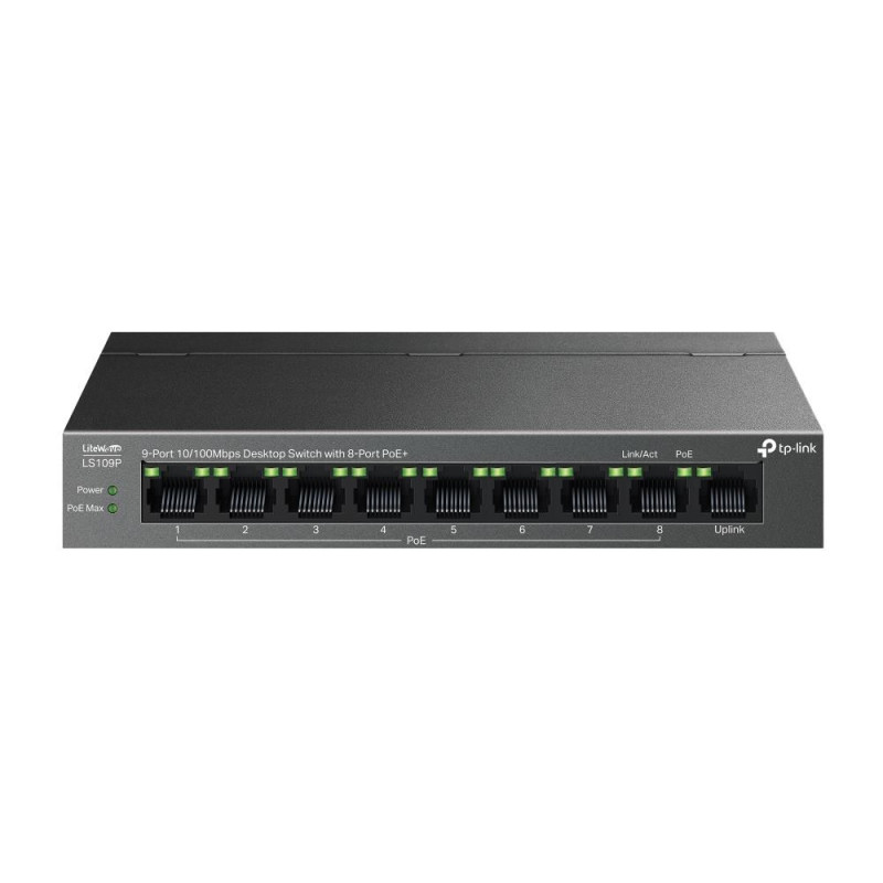 Switch, TP-LINK, LS109P, Desktop / pedestal, 9x10Base-T / 100Base-TX, PoE+ ports 8, LS109P