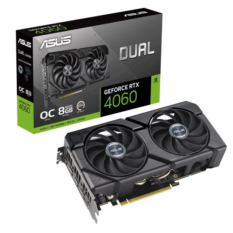 Vaizdo plokštė, ASUS, NVIDIA GeForce RTX 4060, 8 GB, GDDR6, 128 bitų, PCIE 4.0 16x, dviejų lizdų ventiliatorius, 1xHDMI,