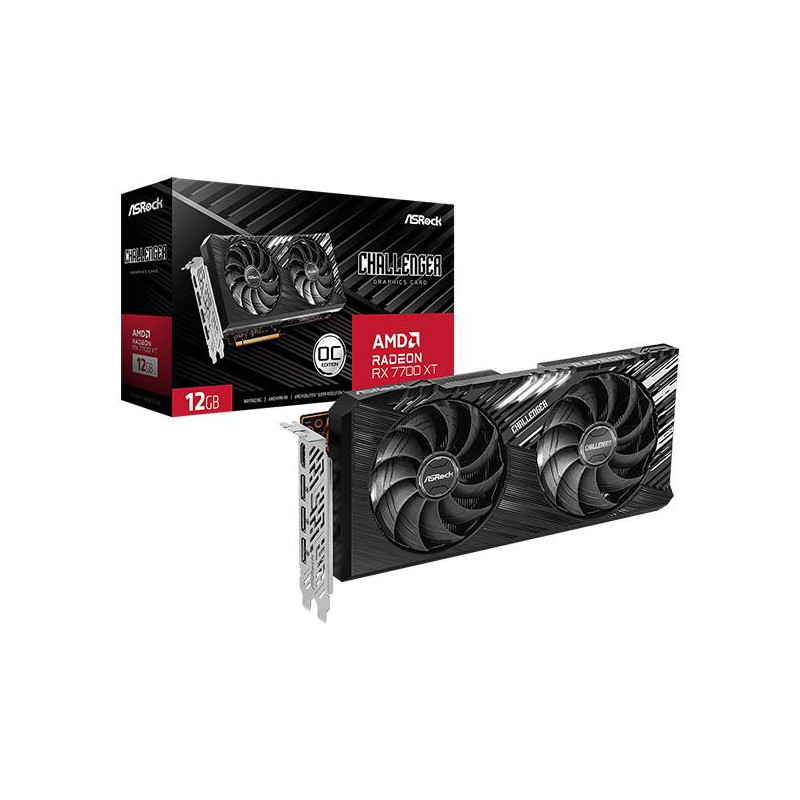 Graphics Card, ASROCK, AMD Radeon RX 7700 XT, 12 GB, GDDR6, 192 bit, PCIE 4.0 16x, Two and Half Slot Fansink, 1xHDMI, 3x