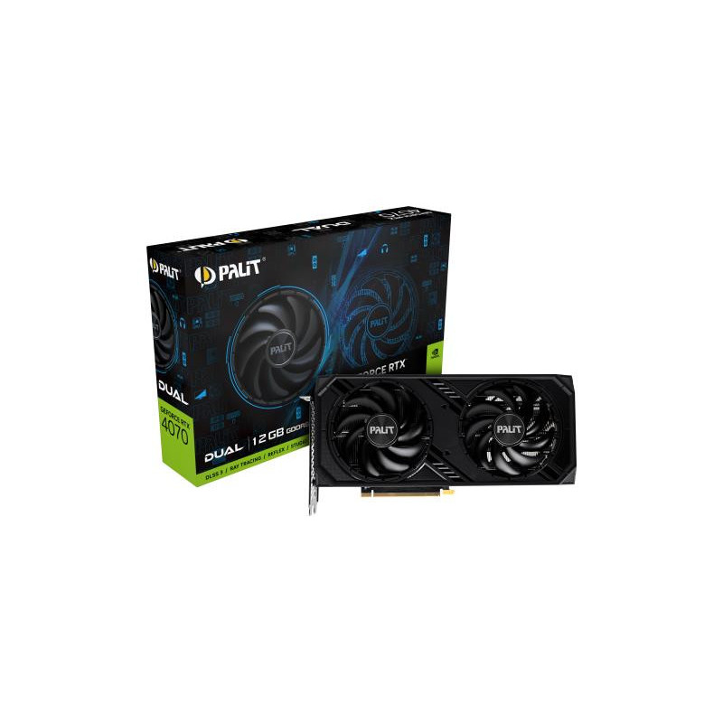 Graphics Card, PALIT, NVIDIA GeForce RTX 4070, 12 GB, GDDR6, 192 bit, PCIE 4.0 16x, GPU 1920 MHz, Dual Slot Fansink, 1xH