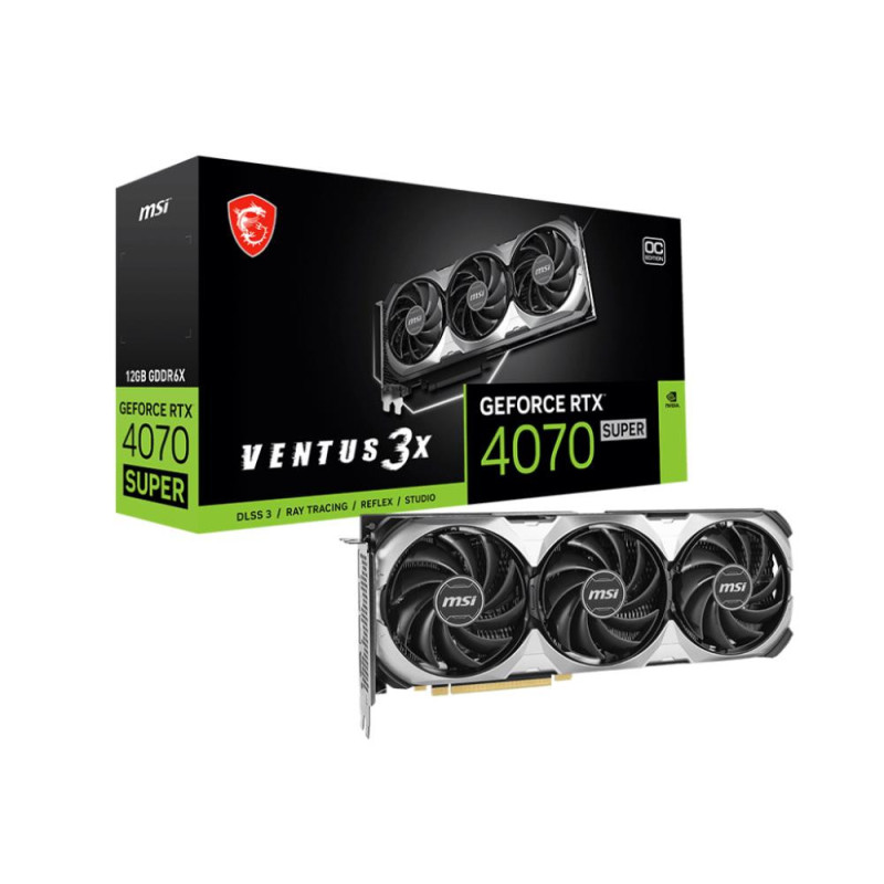 Graphics Card, MSI, NVIDIA GeForce RTX 4070 SUPER, 12 GB, GDDR6X, 192 bit, PCIE 4.0 16x, Triple slot Fansink, 1xHDMI, 3x