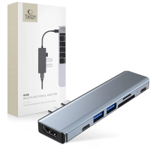 HUB Tech-Protect V5 7in1 2x USB-C - USB-A 3.0 / USB-A 2.0 / 2x USB-C / HDMI / micro SD / TF / SD card reader - gray