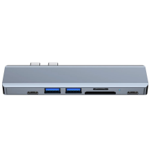 HUB Tech-Protect V5 7in1 2x USB-C - USB-A 3.0 / USB-A 2.0 / 2x USB-C / HDMI / micro SD / TF / SD card reader - gray