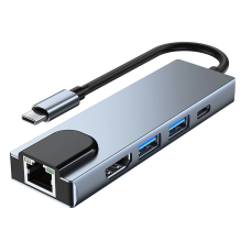 HUB Tech-Protect V3 5in1 USB-C - USB-A 3.0 / USB-A 2.0 / USB-C / HDMI / RJ45 - pilka