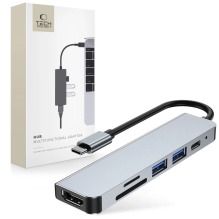 HUB Tech-Protect V4 6in1 USB-C - USB-A 3.0 / USB-A 2.0 / USB-C / HDMI / micro SD / TF / SD kortelių skaitytuvas - pilka