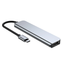 HUB Tech-Protect V4 6in1 USB-C - USB-A 3.0 / USB-A 2.0 / USB-C / HDMI / micro SD / TF / SD kortelių skaitytuvas - pilka