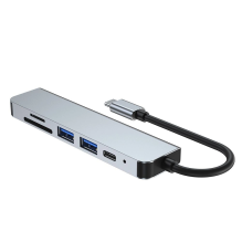 HUB Tech-Protect V4 6in1 USB-C - USB-A 3.0 / USB-A 2.0 / USB-C / HDMI / micro SD / TF / SD kortelių skaitytuvas - pilka