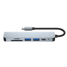 HUB Tech-Protect V4 6in1 USB-C - USB-A 3.0 / USB-A 2.0 / USB-C / HDMI / micro SD / TF / SD kortelių skaitytuvas - pilka