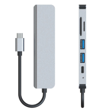 HUB Tech-Protect V4 6in1 USB-C - USB-A 3.0 / USB-A 2.0 / USB-C / HDMI / micro SD / TF / SD card reader - gray