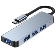 HUB Tech-Protect V1 4in1 USB-C – 3x USB-A 2.0 / USB-A 3.0 – pilka