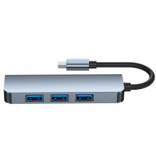 HUB Tech-Protect V1 4in1 USB-C – 3x USB-A 2.0 / USB-A 3.0 – pilka