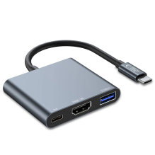 HUB Tech-Protect V1 3in1 USB-C – USB-A 3.0 / USB-C PD 100W / HDMI 4K 30Hz – pilka