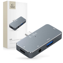 HUB Tech-Protect V6 4in1 USB-C - USB-A 3.0 / USB-C PD100W / HDMI / mini jack 3.5mm - gray