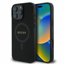 Guess Saffiano Classic Logo MagSafe iPhone 16 Pro dėklas – juodas