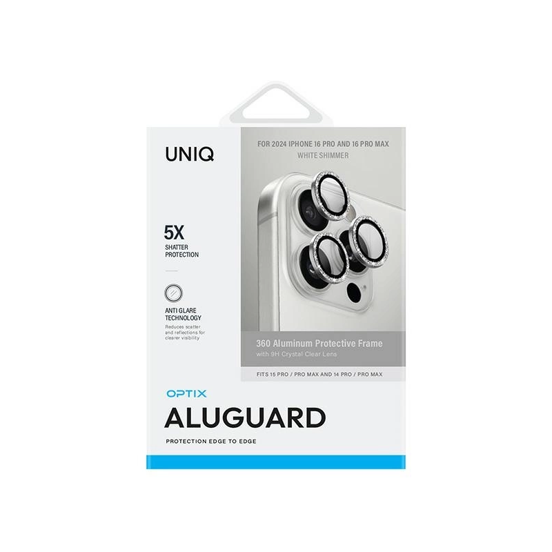 Uniq Optix Aluminum Camera Lens Protector iPhone 16 Pro 6.3&quot; / 16 Pro Max 6.9&quot; white shimmer camera lens glass