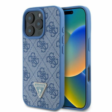 Guess Leather 4G Triangle Strass MagSafe Case for iPhone 16 Pro - Blue