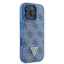 Guess Leather 4G Triangle Strass MagSafe Case for iPhone 16 Pro - Blue