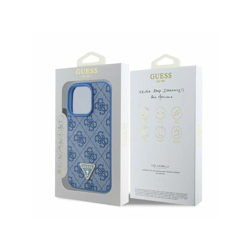 Guess Leather 4G Triangle Strass MagSafe Case for iPhone 16 Pro - Blue