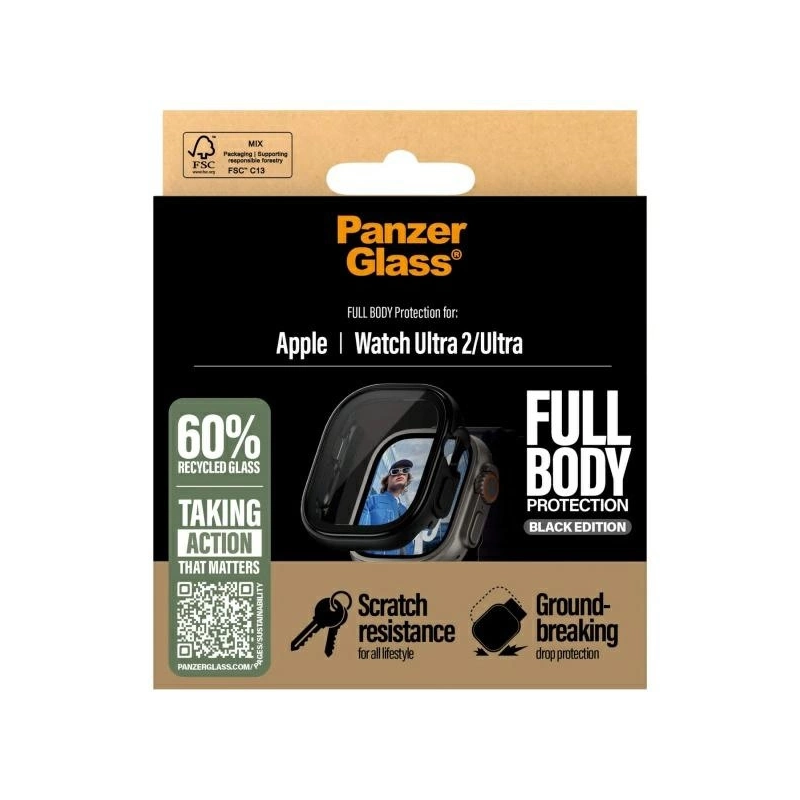 PanzerGlass Snappie Full Body Tempered Glass for Apple Watch Ultra 2 - Black