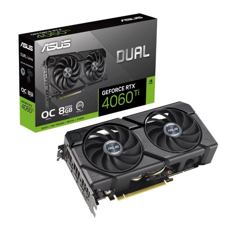 Graphics Card, ASUS, NVIDIA GeForce RTX 4060 Ti, 8 GB, GDDR6, 128 bit, PCIE 4.0 16x, GPU 2565 MHz, Dual Slot Fansink, 1x