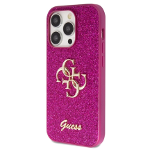 Guess Glitter Script Big 4G dėklas, skirtas iPhone 15 Pro - violetinė